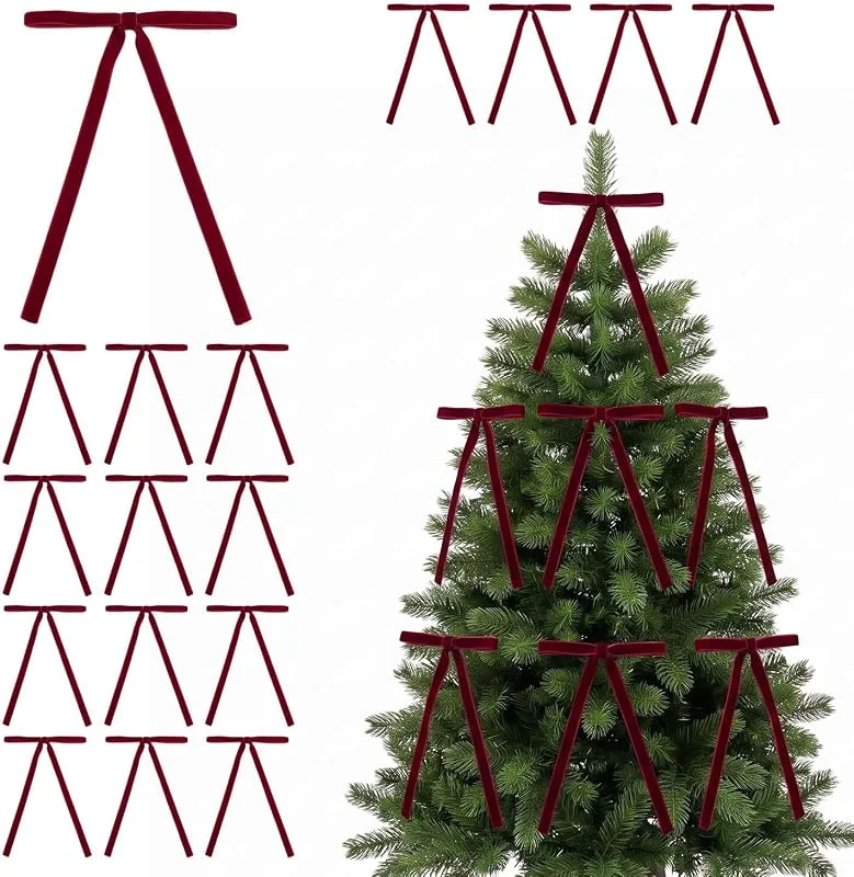 SWIGE 24 Lazos de Terciopelo Fino para Árbol de Navidad 13x18cm, con Bridas Rojos — Envoltorio regalo