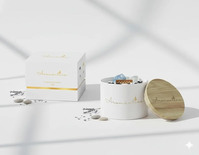 AROMÁNTICA Velas Aromáticas Premium 100% de Soja con Cristales Energéticos, Velas Decorativas que inundarán tu casa de un Aroma Celestial aun sin Encender (Jazmín) — Cena a la luz de velas