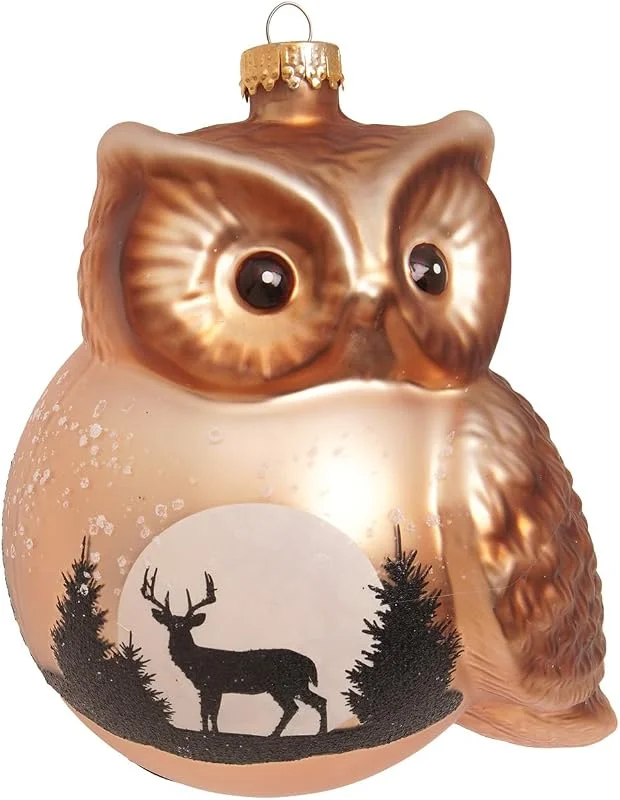 Krebs Glas Lauscha - Adornos para árbol de Navidad, de cristal, color marrón, diseño de búho bola, soplado y pintado a mano, tamaño: 11 cm — Decoracion Navidad