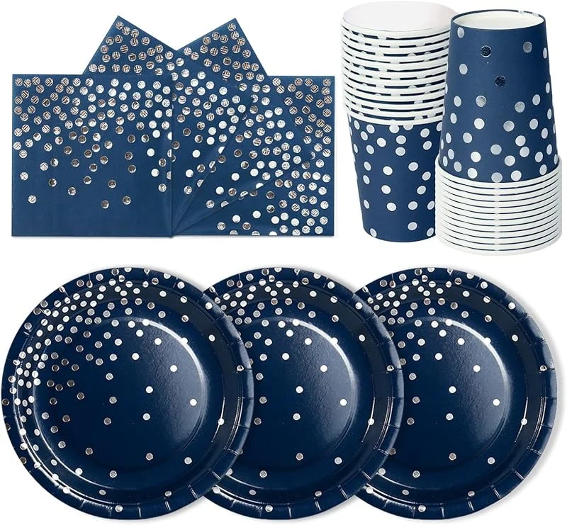 PYAILI 72 Piezas Azul Oscuro Plata Vajilla Fiesta Cumpleaños — Adviento y mesa