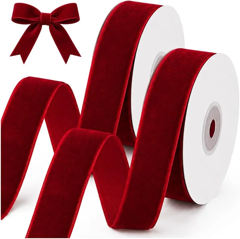 YKTOZU 2 Cintas Terciopelo, Rojo, 2cm, 6.4m, Rollo, Navidad — Envoltorio regalo