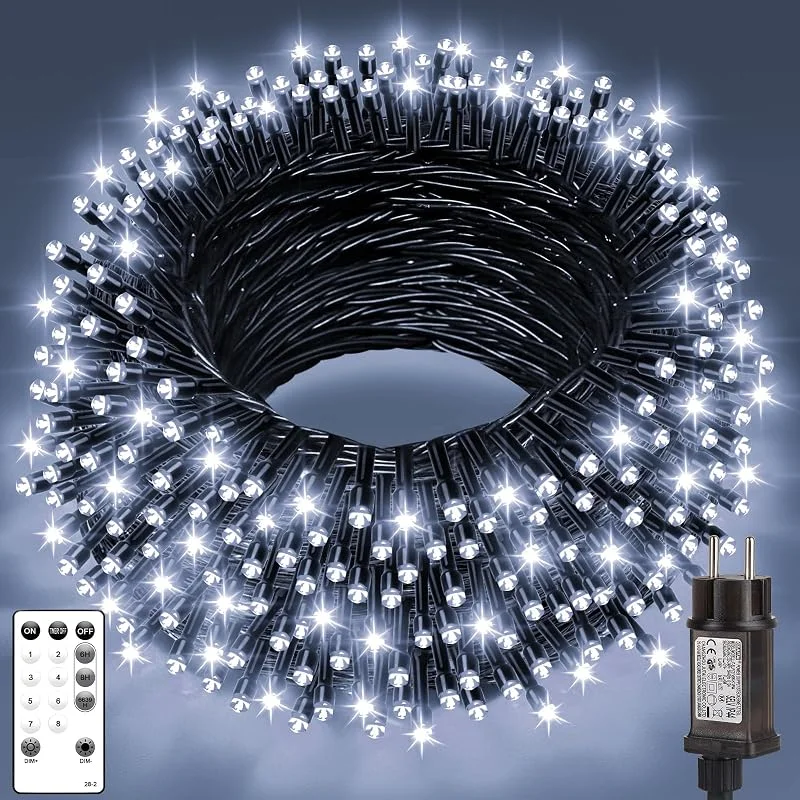 LaiTeny Luces Arbol Navidad Exterior 50m 500Led Enchufe Blanco Frío Control Remoto — Luces Navidad
