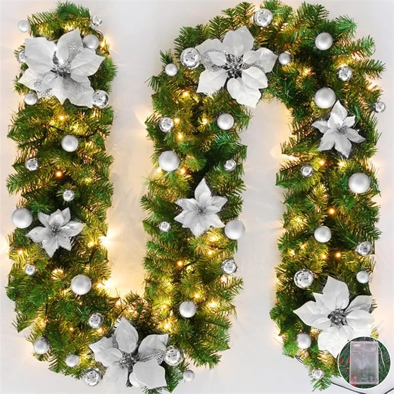 Hutato Guirnalda de Navidad con luces LED, 2, 7 m (9 pies) Guirnalda artificial de ratán para puerta delantera de Navidad Corona de Navidad Colgante para chimeneas, escaleras, decoración navideña del hogar — Decoracion Navidad