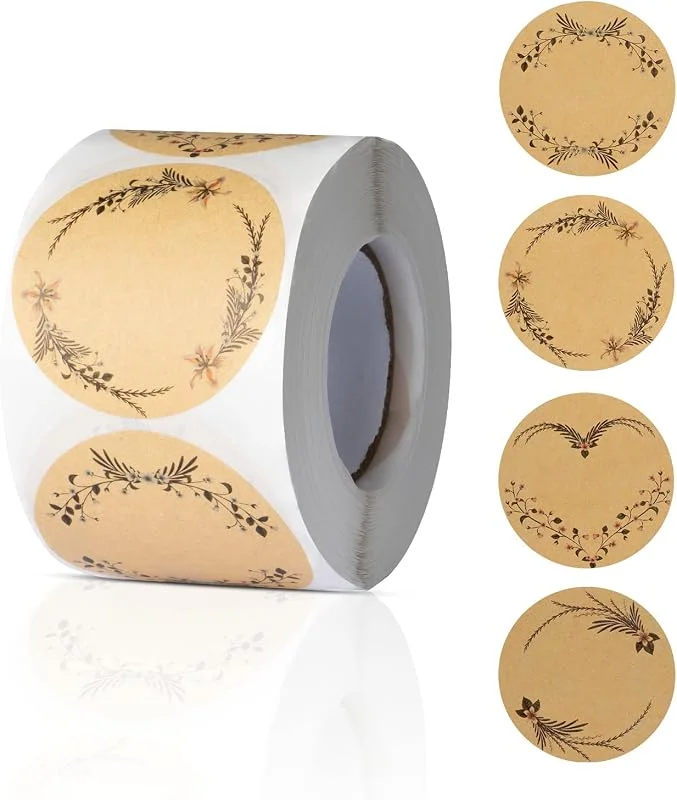 ZTVOWTO 500 Piezas Etiquetas Adhesivas Personalizadas, de Kraft, Round, de Tela, Etiquetas para Jam Tubes, Botellas, Productos Horneados, Regalos, Sobres (marrón-2) — Envoltorio regalo