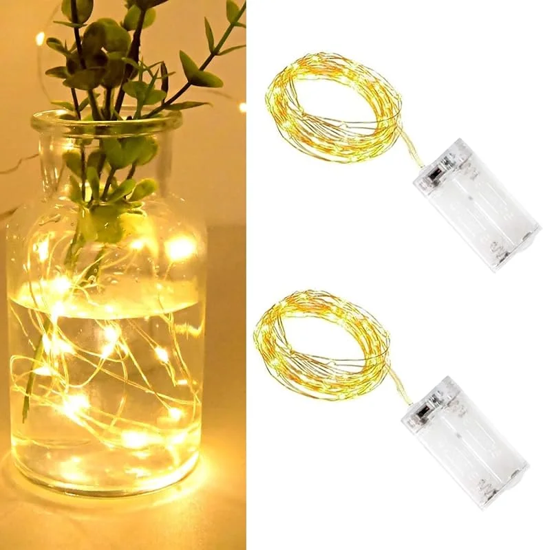 SHUBEIEUMI 2 Pieza Cadena de Luces LED de Alambre, 1 m, 10 Ledes, Luz Blanca Cálida, para Decorar Dormitorios, Fiestas, Navidad, Halloween, Bodas y Má — Luces Navidad