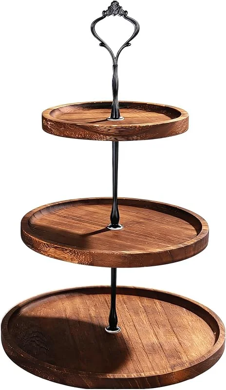 DMJJSD Soporte para tartas de 3 niveles, diámetro de 24, 5 cm, altura: 36 cm, madera de acacia — Hogar y cocina