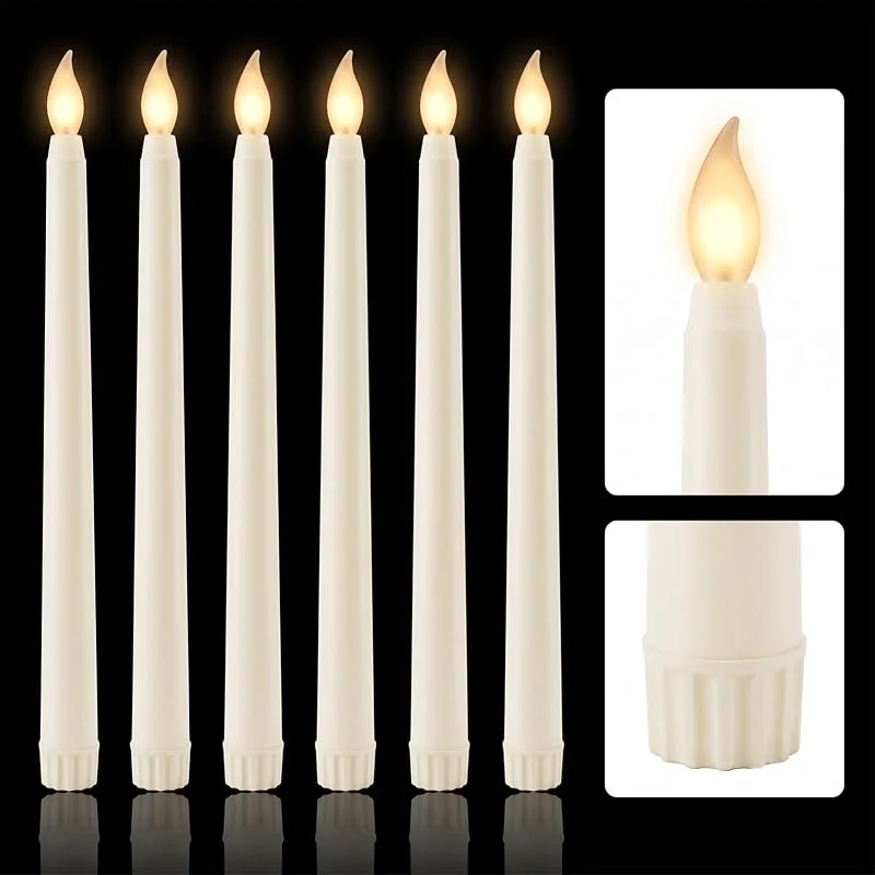Veridius 6 Velas LED Candelabro 2 x 25 cm Llama 3D Parpadeante Marfil — Luces Navidad