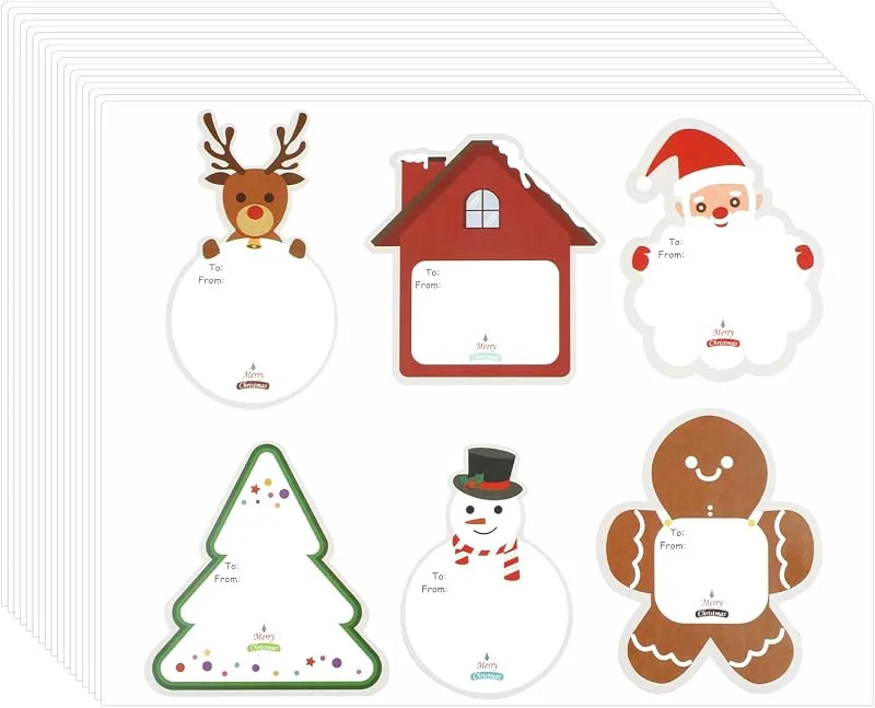 Gosknor 102uds Etiquetas Nombre Navideñas, Etiquetas Regalo Navideñas Pegatinas Etiquetas Nombre Ida y Vuelta Pegatinas Diseño Minimalista Dibujos Animados Pegatinas para Tarjetas Cajas de Regalo — Envoltorio regalo