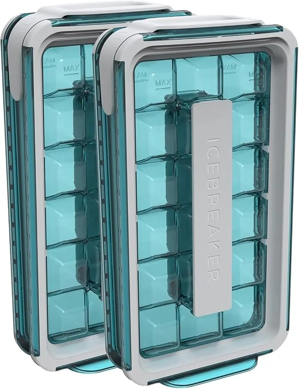 ICEBREAKER POP 2.0 Cubitera - Crea y Sirve Hielo Sin Tocar - Recipiente Higiénico para el Congelador - Silicona Con Tapa - 18 Cubitos (2 Unidades) — Vino y mesa festiva