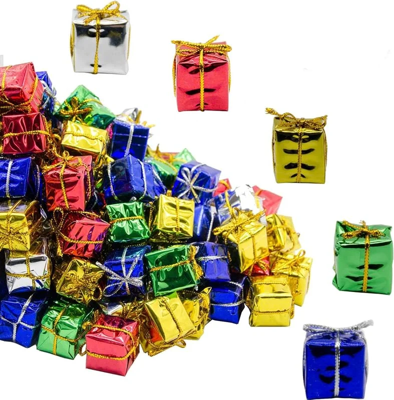 LUYANFX 100 Piezas Mini Cajas de Regalo para Arbol de Navidad, Cajas Navidad Pequeñas Colores, Miniatura Caja de Regalo en Papel De Aluminio, Mini Decoraciones Colgantes para Arbol de Navidad (D) — Envoltorio regalo