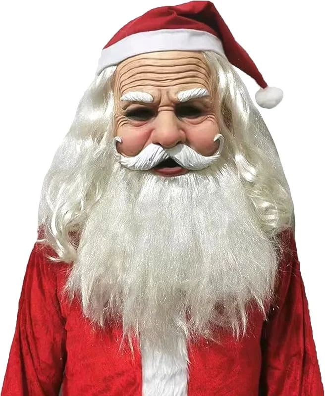 ZPQAODI Máscara Papá Noel Navidad, Disfraz de Papá Noel, Peluca y Barba Navidad Papá Noel Santa Claus encapuchado, Rojo Sombrero de Decoración, Fiesta, Christmas, Cosplay, Costume — Ropa Navidad