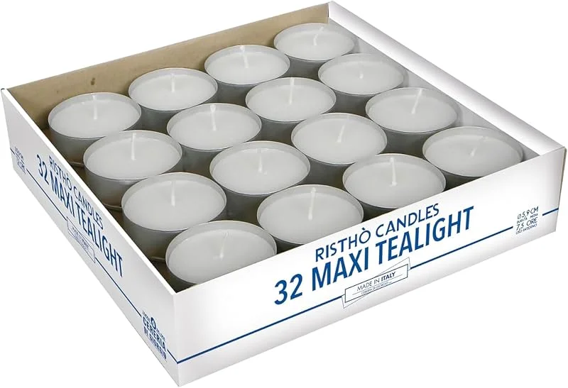 Cereria Di Giorgio Cereria de Giorgio risthò Maxi Tealight con Cup, Cera, Blanco, 5.9 x 5.9 x 2.3 cm, 32 Unidad — Cena a la luz de velas