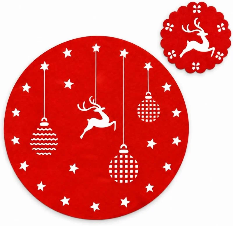 XIMEY 8 Manteles Individuales Navidad y 8 Posavasos, Mantel Individual Navideños, Rojos, con Motivos de Reno, para la Cena de Navidad (Alce) — Hogar y cocina