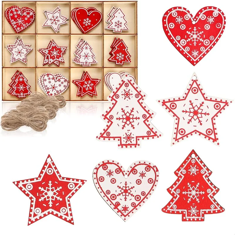 Visita la tienda de com-four com-four® 36 Piezas Set de Colgantes de Madera Navidad — Decoracion Navidad