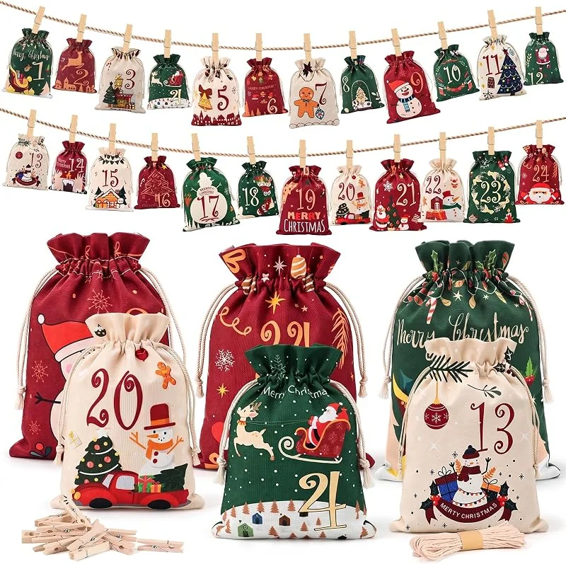 TEUYOE Calendario de Adviento para rellenar, 24 unidades, con pinzas de — Adviento y mesa