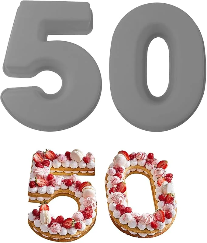MytaYt 2 moldes gruesos de silicona con 50 números grandes para cumpleaños de 10 pulgadas, 25 cm, para hacer tartas de cumpleaños extragrandes — Hogar y cocina