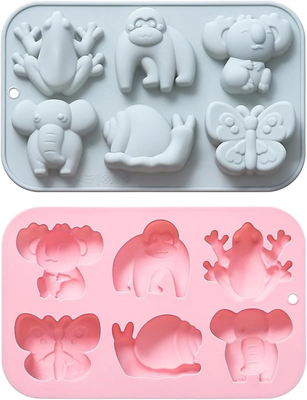Honicemar Molde de Silicona con Forma de Animale de 6 Cavidades, Silicona Molde con Diferentes formas de Animales, 2 Pcs de Moldes Antiadherentes para Pastele Chocolate Helado Gelatinas — Hogar y cocina