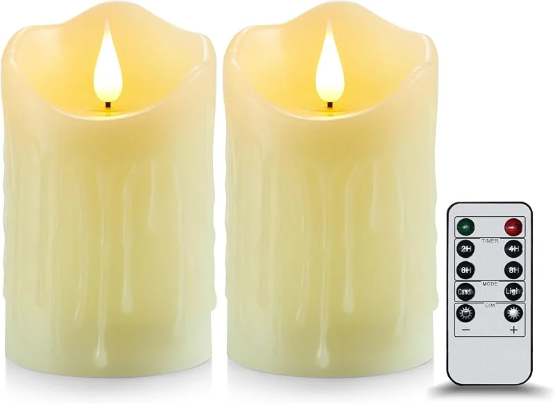 Koelaa Pack de 2 Velas Electricas de Cera Reales con Mando a Distancia y Temporizador, Efecto Llama 3D Realista, Decoración para Navidad, Bodas, Cumpleaños, Hogar - 7, 5x12, 5cm — Cena a la luz de velas