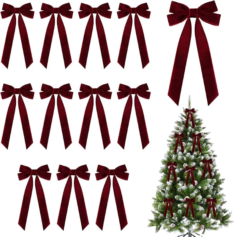 MiOYOOW Lazo de árbol de Navidad, 12 piezas de lazo de terciopelo, decoraciones suaves de lazo para Navidad, Acción de Gracias, casa, fiesta, boda, ornamentos — Envoltorio regalo