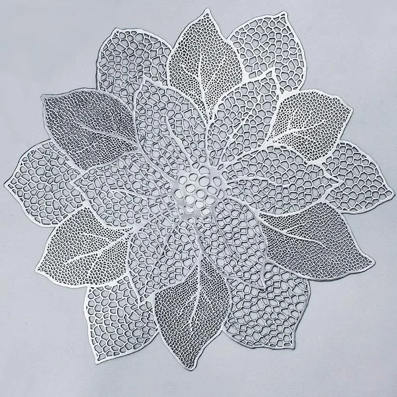 AIEDECOPT 4 PCS Manteles Iindividuales Redondo Plata Hueco Flor para Mesa Navidad — Hogar y cocina