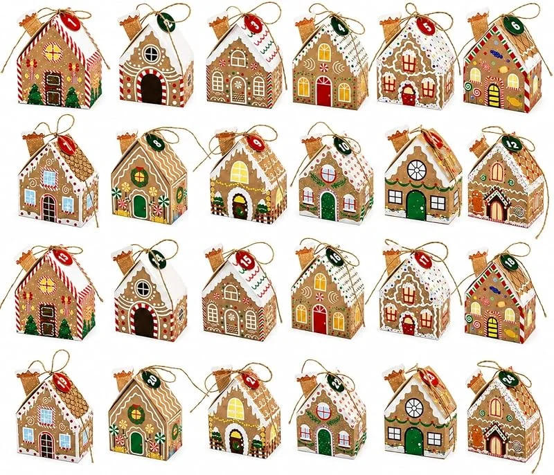 Gefaps Calendario de Adviento para rellenar, 24 cajas con números y cuerda — Adviento y mesa