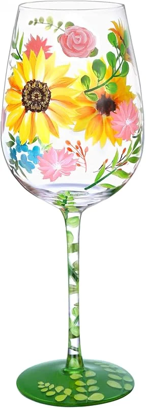 Visita la tienda de NymphFable NymphFable Copa de Vino Pintada a Mano Acuarela Flor Copa de Vino Tinto 15oz Regalo para Familia o Amigo — Vino y mesa festiva