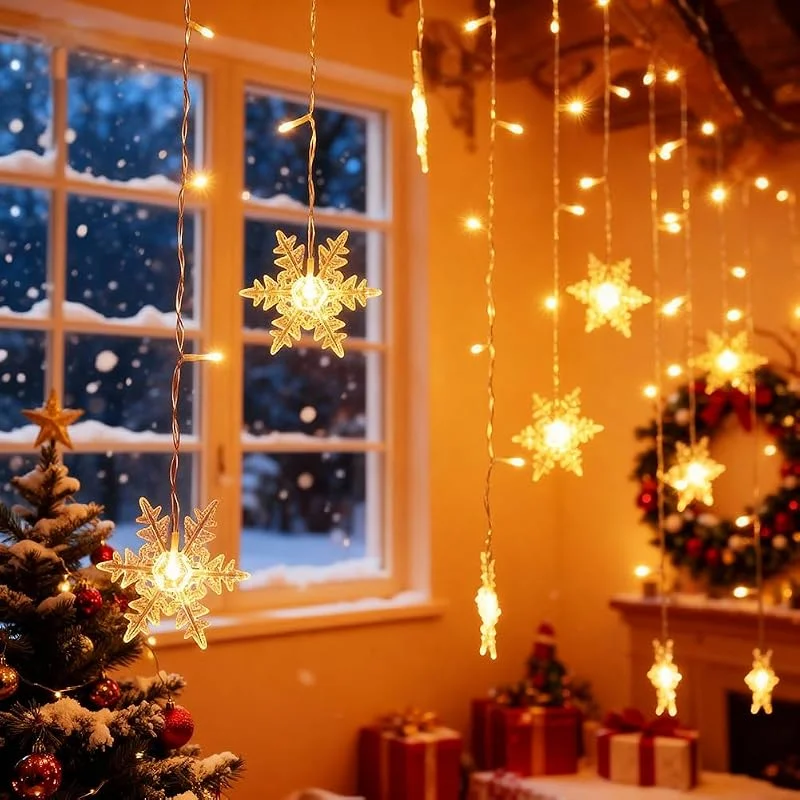 Visita la tienda de Loyyz Cortina Luces Copo de Nieve, 94 LED Navidad Guirnaldas 8 Modos Iluminación Luz Decoración Ventanas Balcón Boda Patio — Luces Navidad