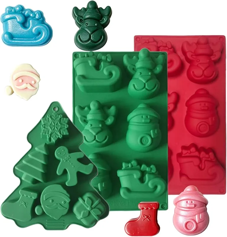 Fayemint 3 Piezas Moldes Silicona Papá Noel, Muñeco Nieve Moldes Silicona, Moldes Silicona para Navidad, Cocina Herramientas de Bricolaje, para Chocolate, Pasteles, Cubitos de Hielo, Dulces — Hogar y cocina