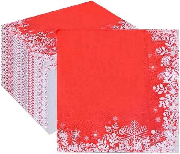 YUSHWENPTY Servilletas de Papel Navideña, 80 Piezas Servilletas Rojas Navidad 6.5 x 6.5 Pulgada Servilletas Christmas Vintage Invierno para Decoración de Mesa Navideña, Vacaciones, Fiesta (Copo Nieve) — Adviento y mesa