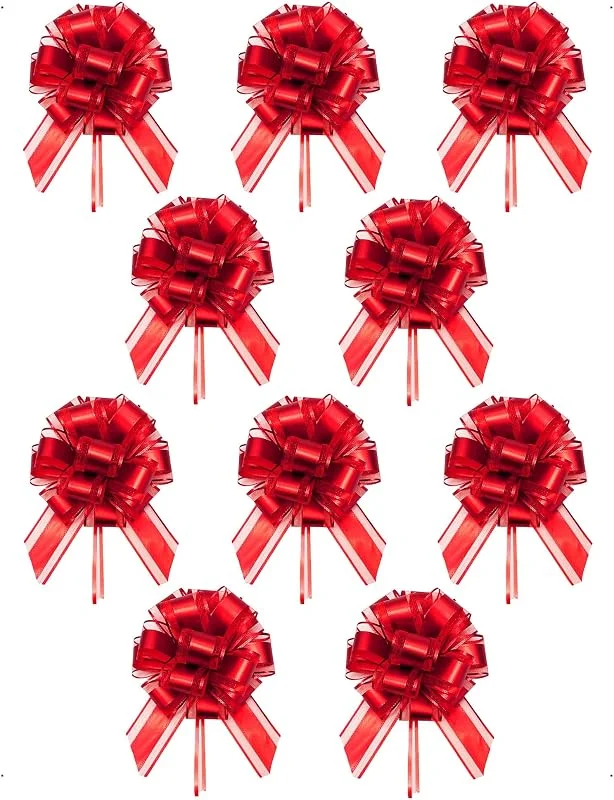 SanKristo 10 PCS Grandes Lazos Cintas Tirar Envolver, diámetro 17 cm Lazos Decorativos Regalos Color metálico, Decoración Coches Bodas, Regalos, Fiestas, Bodas, Cumpleaños, Navidad, San Valentín, Rojo — Envoltorio regalo