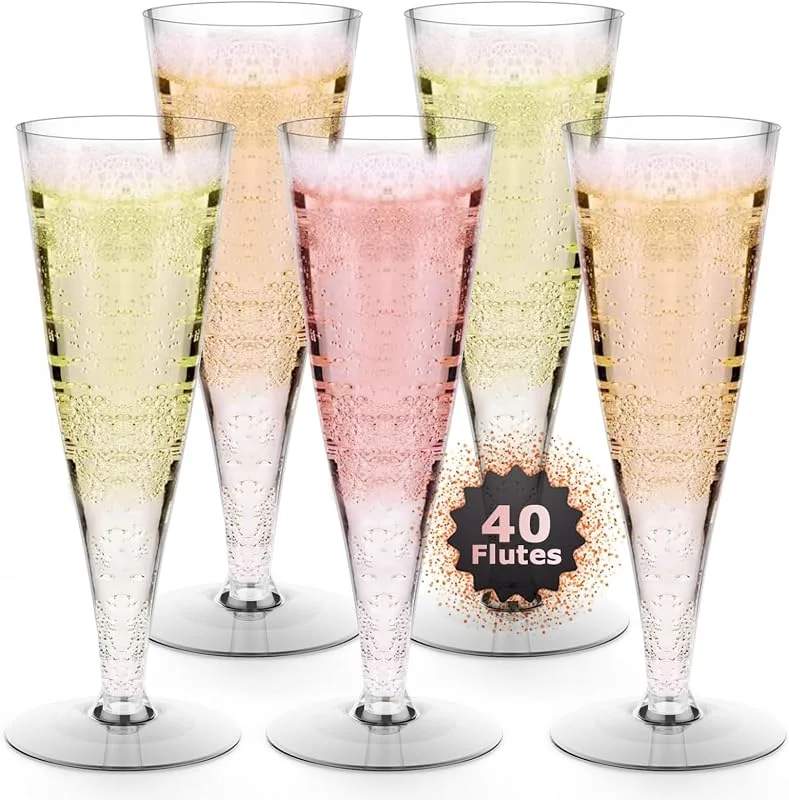 Bafutayawa 40er-Pack Plastik-Sektgläser Einweg-Sektgläser, 4, 5 oz klare Mimosa-Gläser Cocktail-Toastgläser in Großpackung für Partyzubehör, Hochzeit, Braut, Bar, Copas De Plastico Para Brindis — Vino y mesa festiva