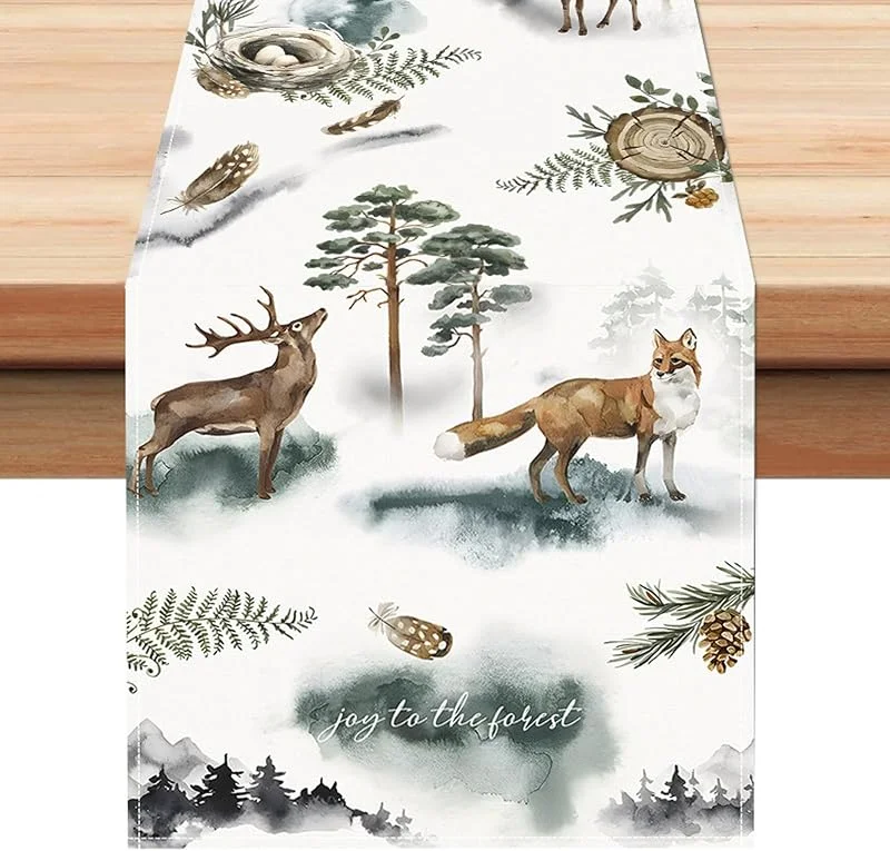BSITSSS Camino de Mesa Navidad 33 x 183 cm, Acuarela Camino Mesa Navidad, Animales del Bosque Invierno Decoracion Mesas Navideño para Interior Exterior Vacaciones Fiesta Decoración — Hogar y cocina