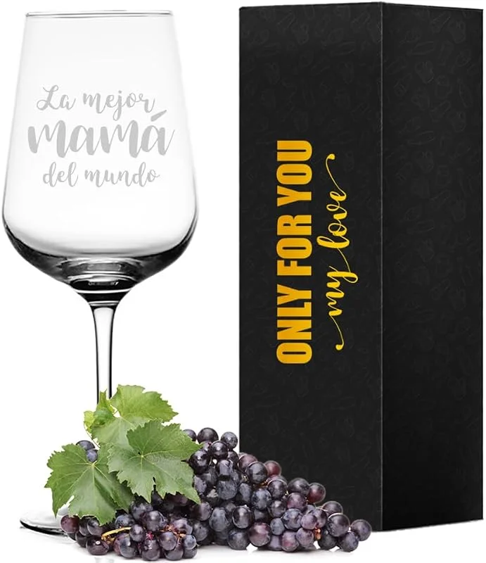 LOZACHE Copa de Vino para Mamá con la frase La Mejor Mamá del Mundo — Vino y mesa festiva