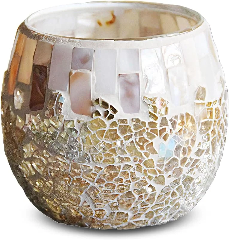 Oriental riverkit Portavelas de cristal de mosaico, romántico hecho a mano, soporte para bolígrafos de cristal, portavelas vintage para decoración del hogar, boda, fiesta y centro de mesa (blanco) — Cena a la luz de velas