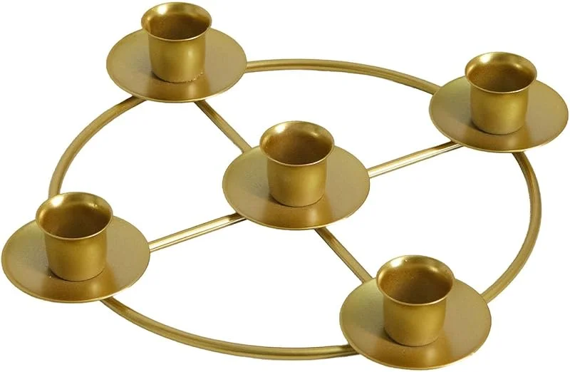 Generic Corona de Adviento portavelas redondo de metal para cinco velas, artículo decorativo festivo como candelabro, elegante decoración de mesa para iglesia, salón (C, talla única) — Adviento y mesa