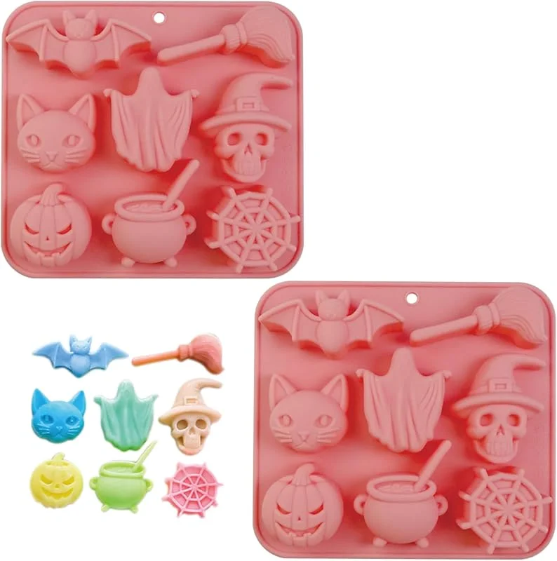 BMZXCH 1 Piezas Moldes Molde Horno Bizcocho Halloween Magdalenashalloween Silicona, Molde Silicona Halloween Chocolates para Chocolate, Cubitos, Galletas, Halloween, Caramelos, Gelatina (8 Cavidades) — Hogar y cocina
