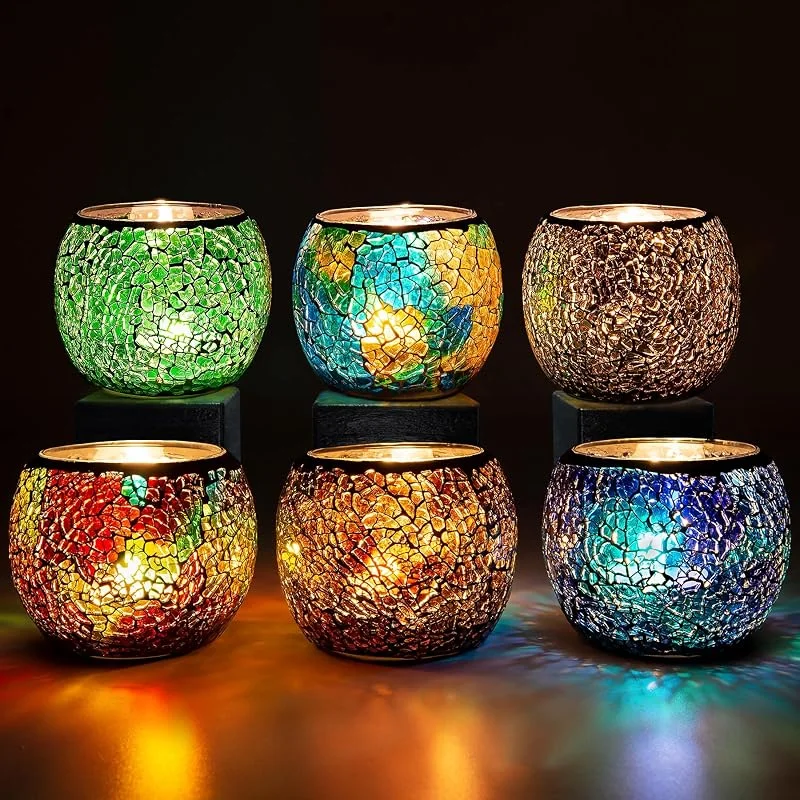 Visita la tienda de Larcenciel Larcenciel Portavelas De Cristal Mosaic, 6 Piezas Candelabros para Velas Romántico, Coloridos Porta Velas Hechos A Mano, Portavelas Decoracion para Navidad, Fiesta, Cumpleaños, Boda, Centro De Mesa — Adviento y mesa