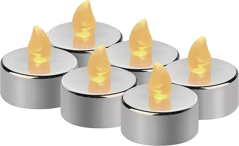 EMOS 6 velas LED plateadas sin llama con efecto parpadeante, decoración para Navidad, árbol de Navidad de Todos los Santos, IP20 para interiores, con batería, luz blanca cálida DCCV12 — Luces Navidad
