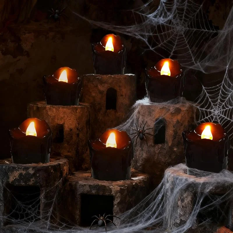 23GUANYI Negro Velas LED Efecto Llama Decoracion Halloween Velas Halloween con Pilas — Cena a la luz de velas