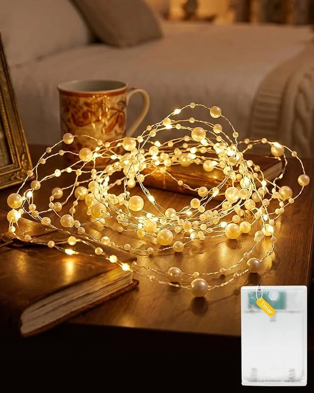AdalyRoma Cadena de luces perladas con temporizador, 5m, 50 LED — Luces Navidad
