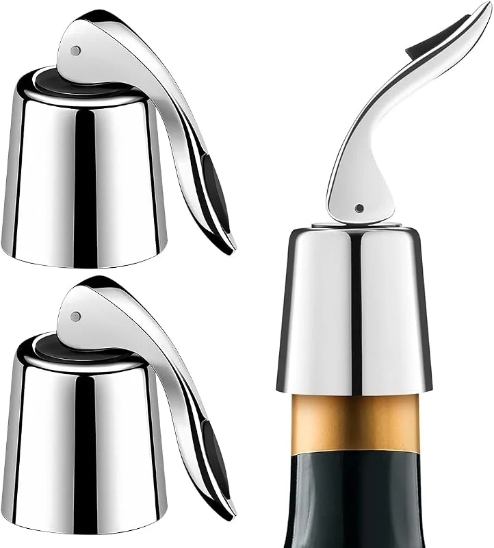 UZEYAX 2 Piezas Tapón de Acero Inoxidable para Botella de Vino, Tapones Universal, Cierre Hermético de Silicona, Reutilizable, a Prueba de Fugas, Mantiene Fresco — Vino y mesa festiva