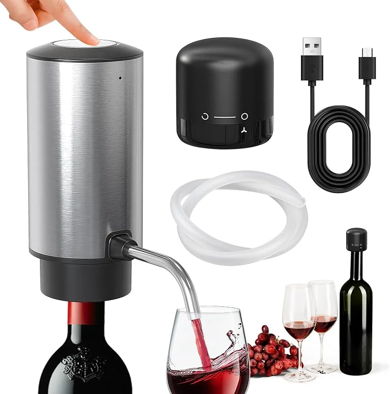 PORFOYO Aireador de Vino Electrico, Decantador de Vino con Eléctrico Tapón de Vino con Cerradura, Dispensador Automático de Vino, Aireador de Vino Automático para Amantes del Vino — Vino y mesa festiva