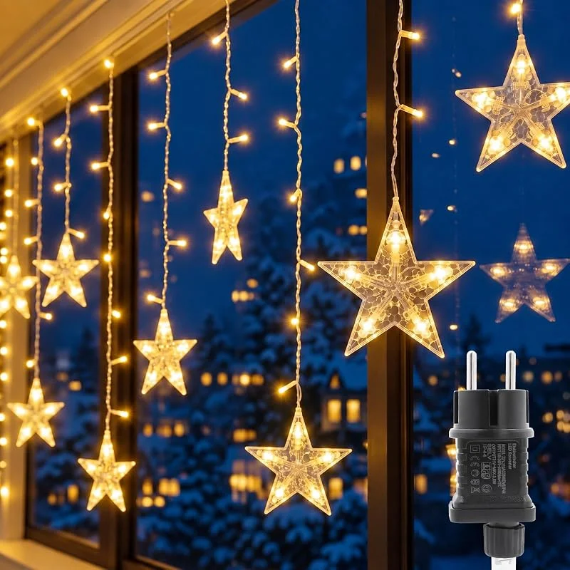 A.bigwhale Cortina de luces interior, 120LED Estrellas Guirnalda Luces de Navidad — Decoracion Navidad
