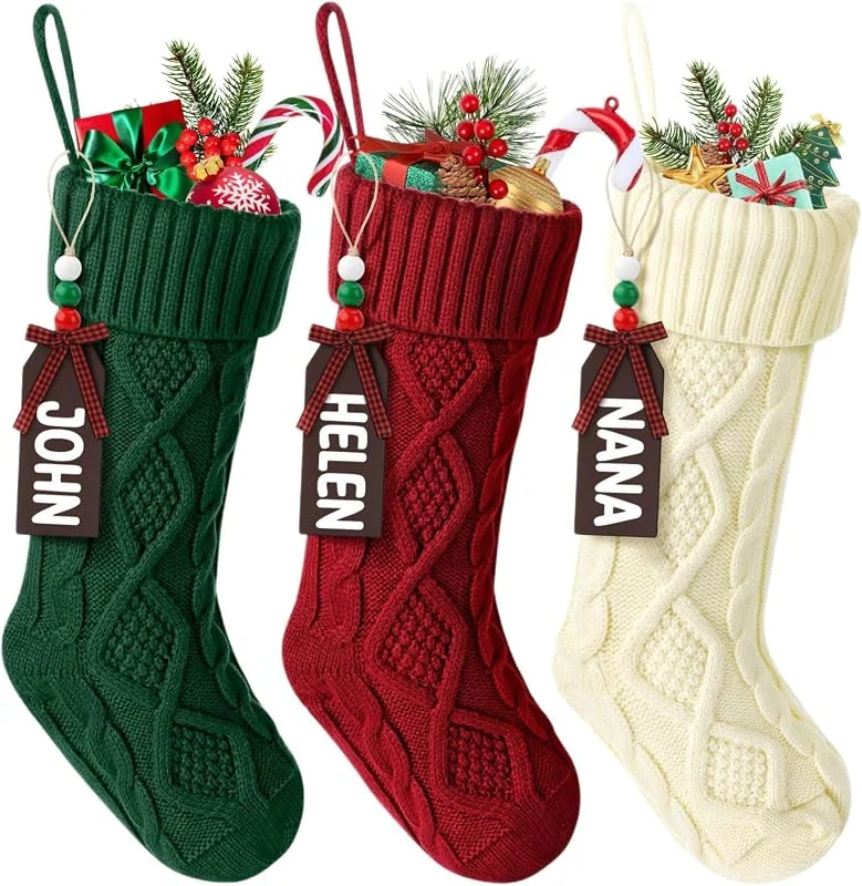MYPPRFC Calcetines Navidad Tejidos Rojo Verde Blanco Chimenea Colgar Decoración — Decoracion Navidad
