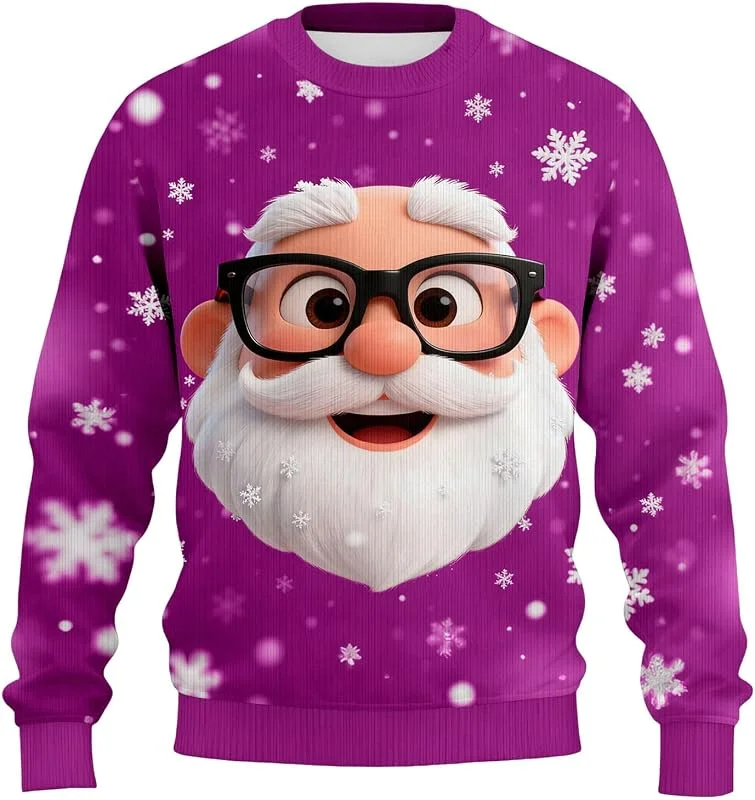 Genérico Jersey de Navidad para Hombre con impresión 3D, suéter de Papá Noel, Cuello Redondo, Suave, cómodo, Jersey de Punto, Individualidad, patrón lúdico, suéter de Navidad, Regalos navideños — Ropa Navidad
