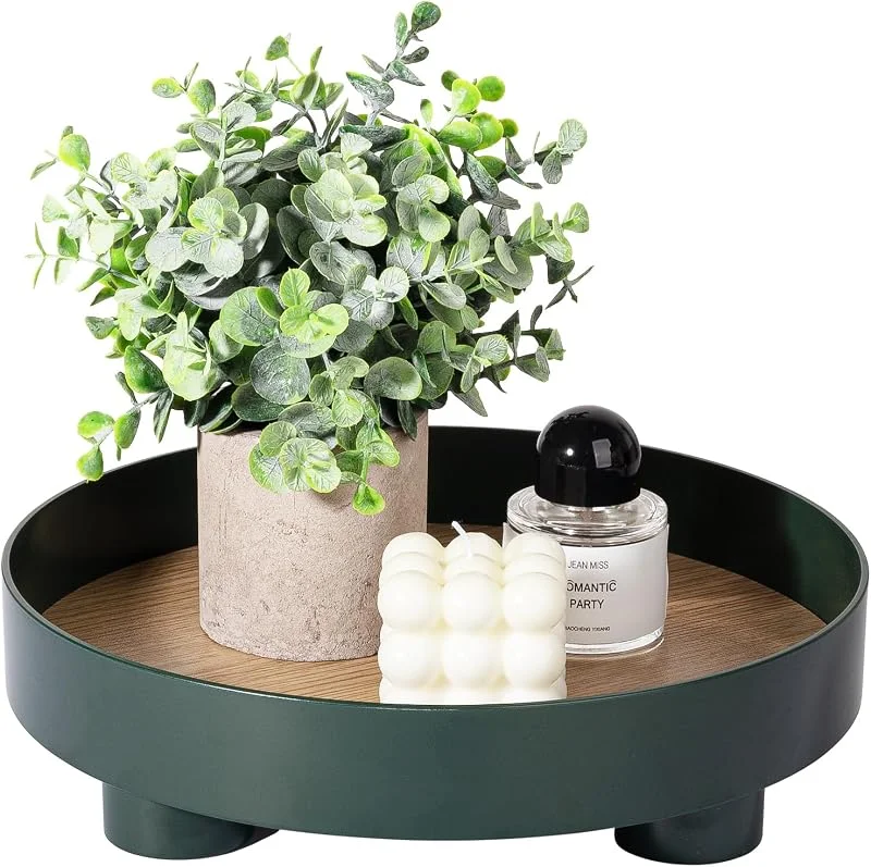 Anyoifax Bandeja decorativa para mesa de café, bandejas redondas para decoración del hogar, bandeja de baño, organizador de perfume para mesa de comedor, tocador, cocina, 12 pulgadas, color verde — Hogar y cocina