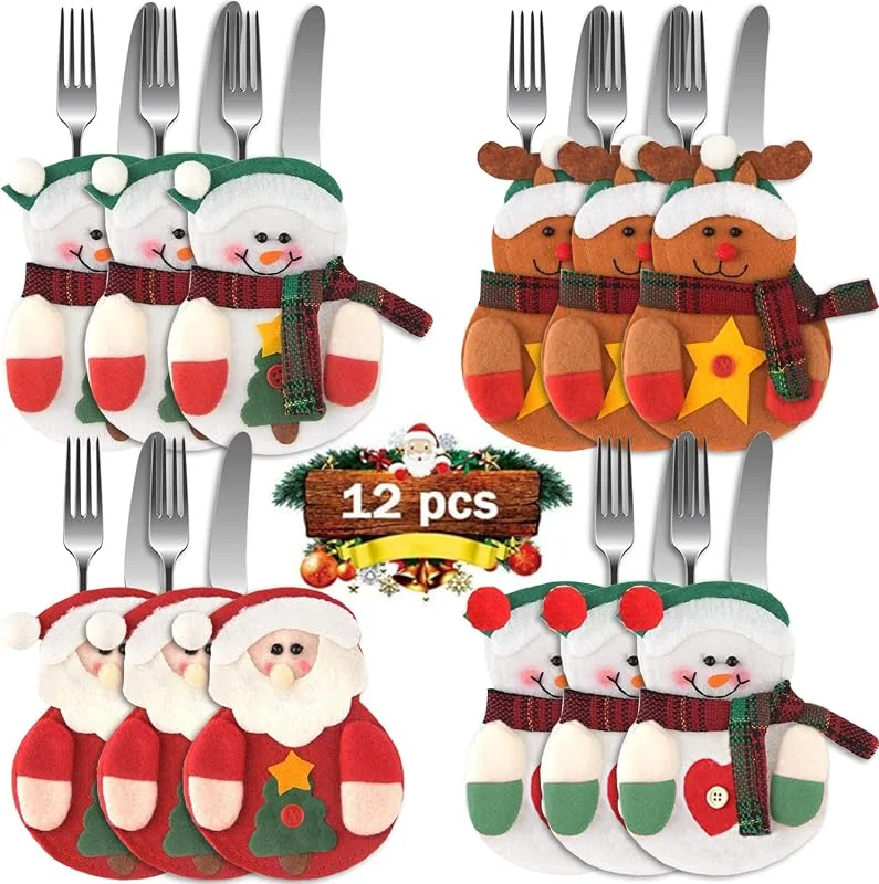 HUHUDAY Portacubiertos navideños, porta bolsos de mesa, decoración para indicar el lugar, portacubiertos 12 piezas, adornos para la mesa — Adviento y mesa