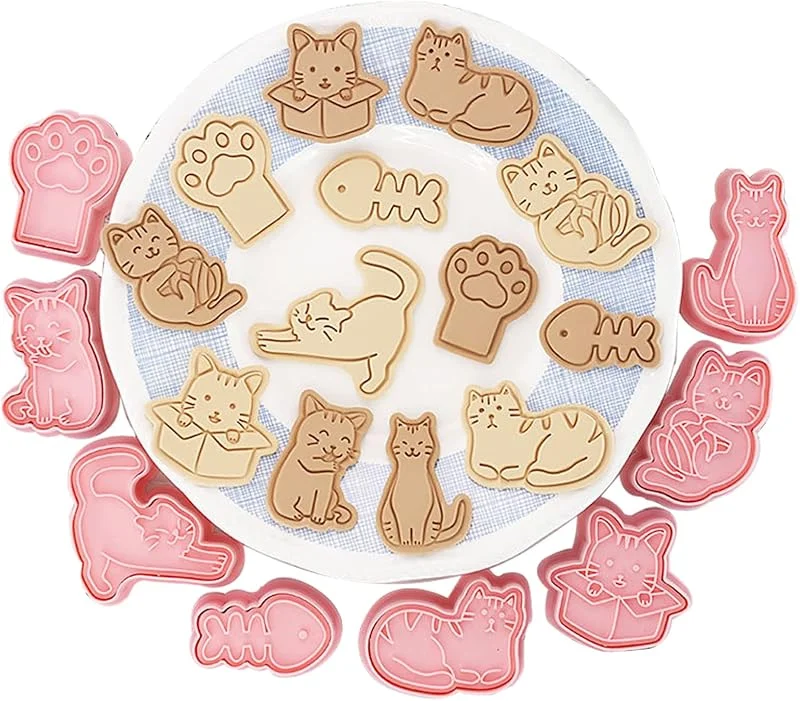 XongSyue Moldes Galletas Gato, 8 Piezas Cortador Galletas Plástico, Cortador Galletas Niños, 3D Cortadores Galletas Dibujos Animados, Fondant Cortadores Galletas, Cookie Cutter, Formas Galletas Para Pastelería — Hogar y cocina