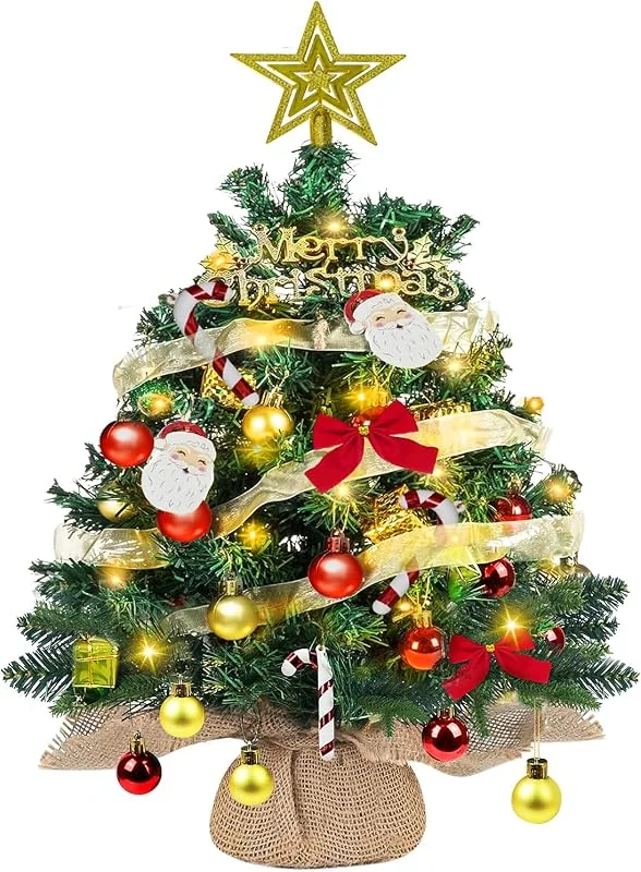 Yeegnar Mini árbol de Navidad con Iluminación LED de 60 cm, Pequeño árbol de Navidad de Mesa Decorado con Piñas, árbol Artificial con Nieve Decorativa, Pino para Decorar la Cocina o el Salón — Adviento y mesa
