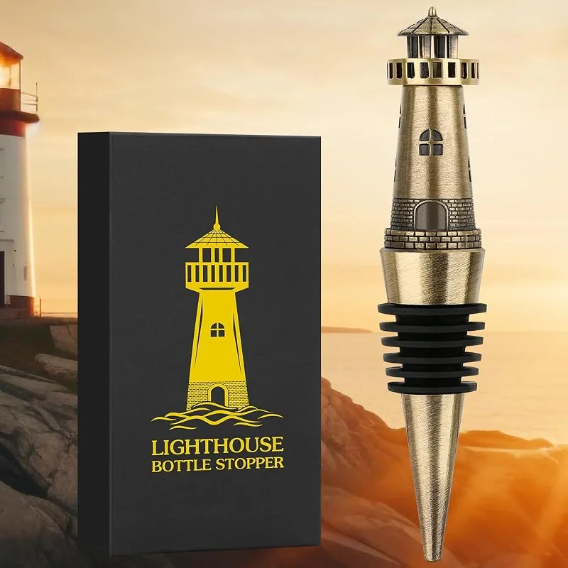 Visita la tienda de LKKCHER LKKCHER Tapón de vino de faro náutico, regalos de vino para hombres y mujeres, amantes de los faros, tapones de botella para vino, champán, prosecco, regalos de cumpleaños, protector de vino — Vino y mesa festiva